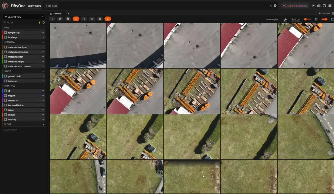 Preview of the SegFly subset in the FiftyOne App.